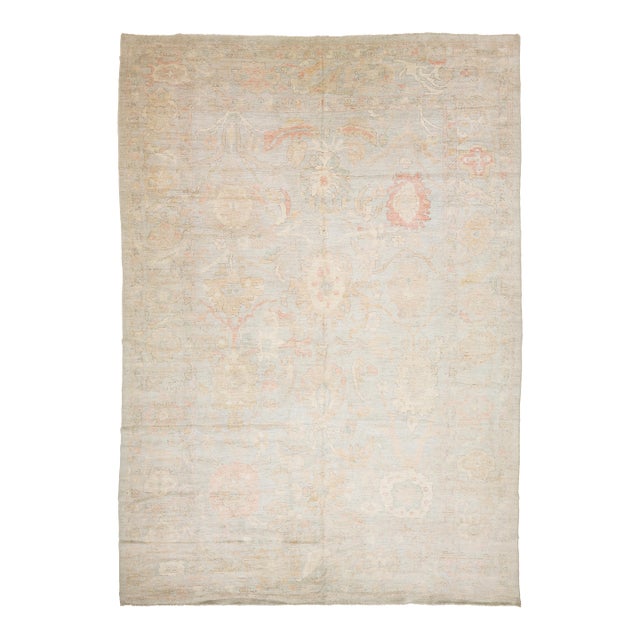 14x19 Contemporary Turkish-Style Oushak Hand-Knotted Wool Rug - Muted Neutral For Sale