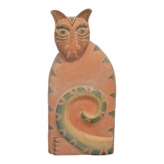 Don Freedman Signed Wood Sculpture – Modernist Cat – C. 1980s For Sale