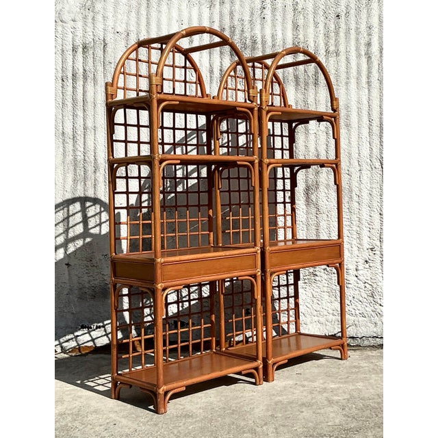 Sienna Vintage Coastal Grid Rattan Etagere - a Pair For Sale - Image 8 of 10