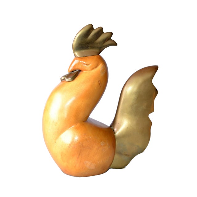 1970s Wooden Rooster & Chicken Figurines - A Pair For Sale - Image 5 of 9