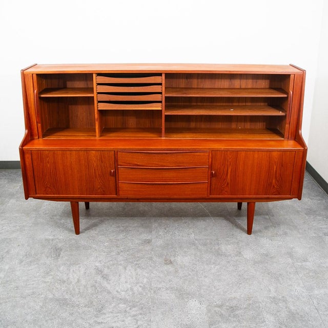 Mid Century Danish Modern Credenza Teak Cabinet Tambour Doors Carlo Jensen, Attributed For Sale - Image 10 of 12