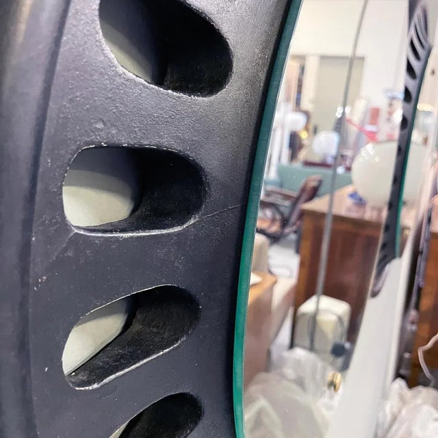 Italian Round Wall Mirror in Black Wood, 1950s For Sale - Image 9 of 12