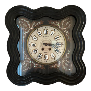 Antique French Napoleon III Ebonized Inlaid Wall Clock