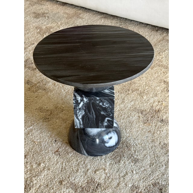 Stone Lulu and Georgia "Elton" Sculptural Ebony Marble Side Table - Stacked Geometric For Sale - Image 7 of 9