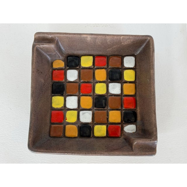 1960s Vintage 1960s Aldo Londi Bitossi Multi-Color Square Ceramic Ashtray For Sale - Image 5 of 7