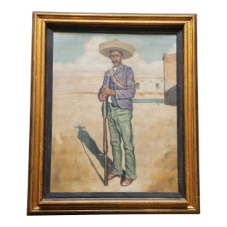 Large Oil Portrait Western Painting of a Mexican Vaquero For Sale