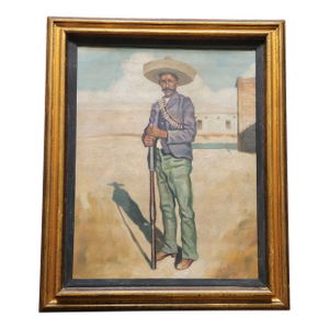 Large Oil Portrait Western Painting of a Mexican Vaquero