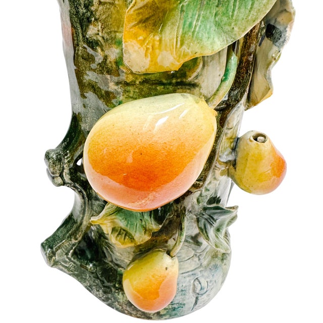 19th Century Bohemian Palissy Majolica Handled Vase With Pears For Sale In San Diego - Image 6 of 12