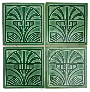 Art Deco Green Glazed Relief Tile attributed to Nord Deutsche Steingutfabrik, 1920s