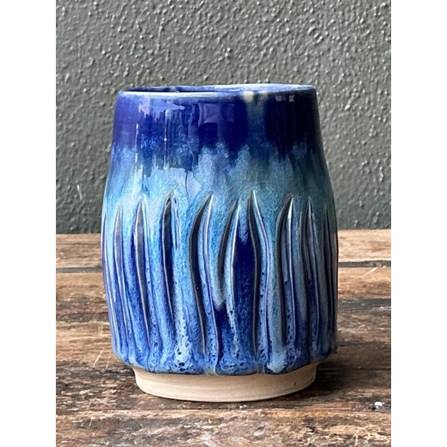 Vintage Studio Pottery Blue Ceramic Vase For Sale - Image 13 of 18
