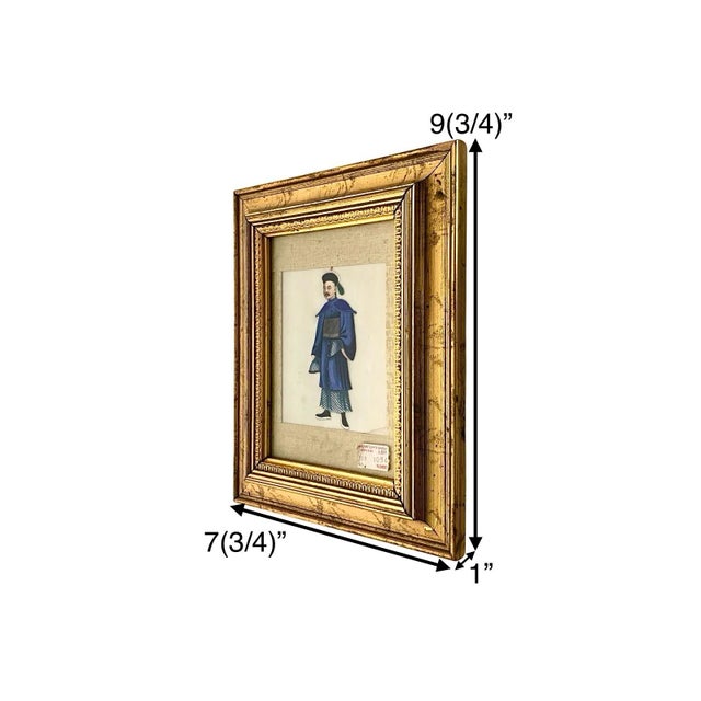 This is an antique 19th-century Chinese export painting featuring a male figure, housed in a gilt frame. This artwork is a...