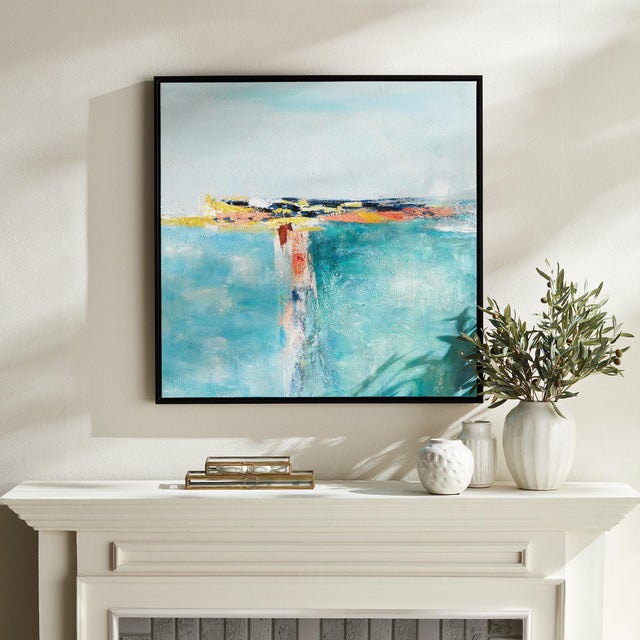 31.5 x 1.25 x 31.5 A modern composition that hints at a sun-kissed island getaway, this large-scale giclee on canvas is a...