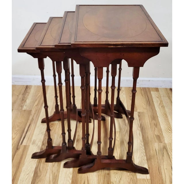 Set of Four English Mahogany Regency Style Bamboo Carved Nesting Tables For Sale - Image 9 of 13