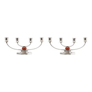 Art Deco Four-Arm Silver-Plated Candleholders by Just Andersen for Gab, 1930, Set of 2 For Sale