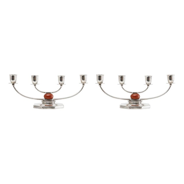 Art Deco Four-Arm Silver-Plated Candleholders by Just Andersen for Gab, 1930, Set of 2 For Sale
