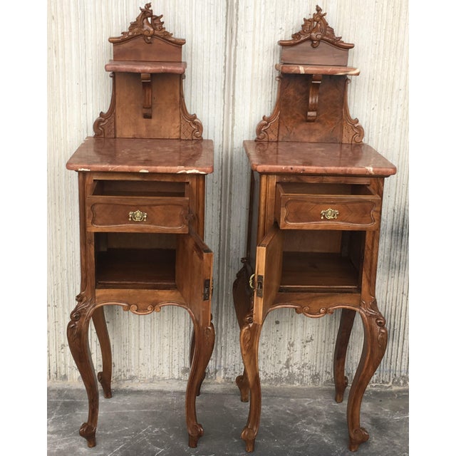 Tall and High Top Solid Oak Bedside With Marble Top and Drawer