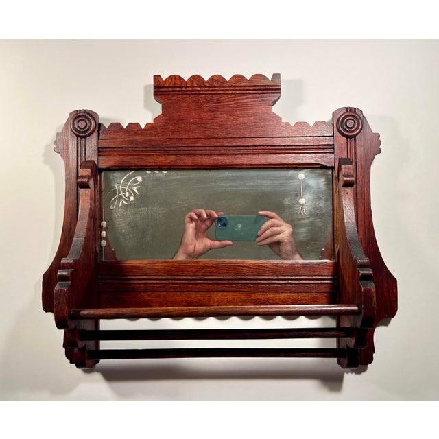 Antique 19th C Eastlake Walnut Wall Mirror 3 Towel Bars Victorian Description: Offered is a beautiful 19th-century Antique...