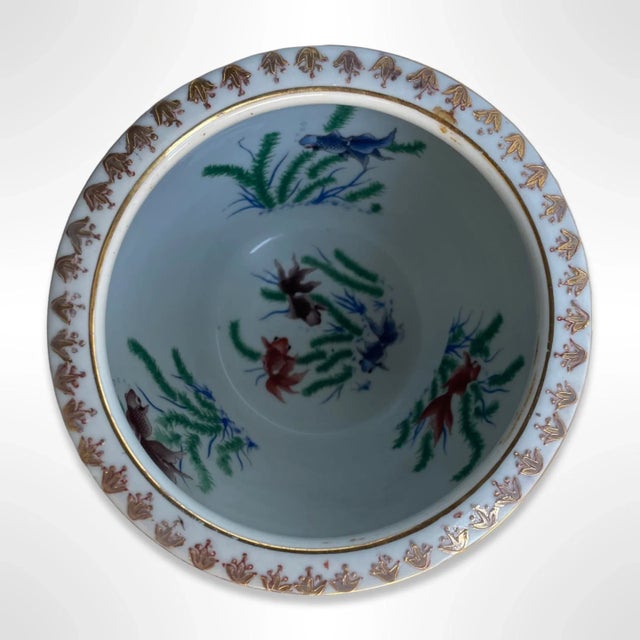 1970s Vintage French Limoges Cobalt Blue Porcelain Fish Bowl For Sale - Image 5 of 8