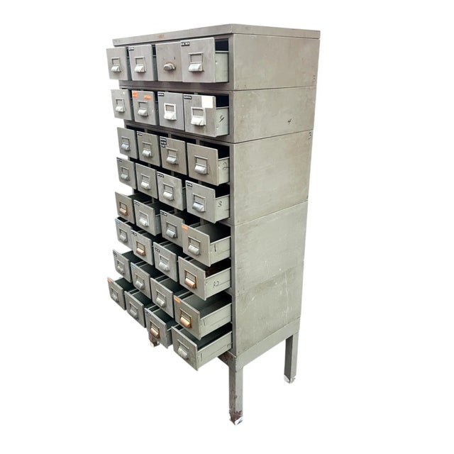 Metal Mid 20th Century Industrial Metal Library Card File 32 Drawers by Watson For Sale - Image 7 of 18