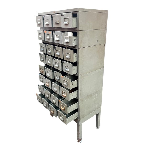 Metal Mid 20th Century Metal Library Card File 32 Drawers by Watson For Sale - Image 7 of 18