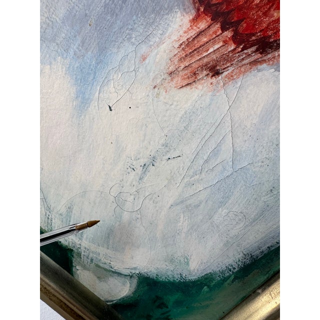 Blue 1961 J. Flynn Figurative Oil on Canvas Painting, Silver Frame For Sale - Image 8 of 12