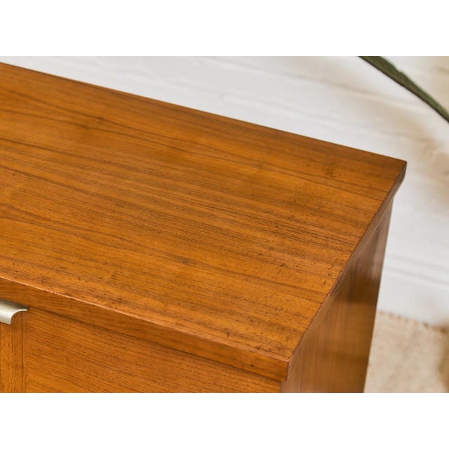 Mid 20th Century Six Drawer Walnut Dresser With Curved Metal Drawer Pulls For Sale - Image 9 of 12