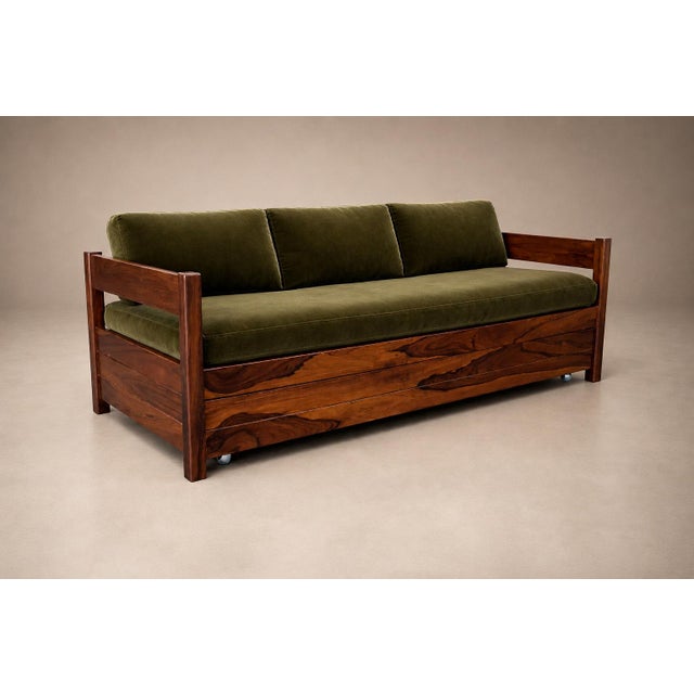 Brazilian Modern Two-in-One Rosewood Sofa & Daybed in Deep Olive Mohair, Celina For Sale In New York - Image 6 of 18