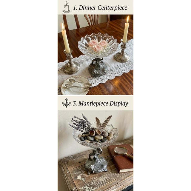Antique Art Nouveau Figural Spelter Base and Scalloped Glass Tazza Centerpiece Enrich your dining table or fireplace...