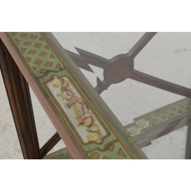 Green Paint Decorated Glass Top Console Sofa Table For Sale - Image 8 of 13