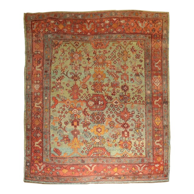 Room Size Green Antique Square Oushak Rug For Sale