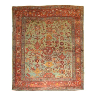 Room Size Green Antique Square Oushak Rug - 9'9" x 11' For Sale