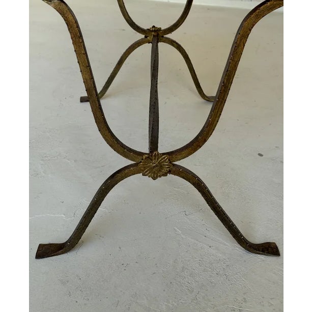 Spanish Spanish Gilt Iron Bench With Hammered Frame For Sale - Image 3 of 12