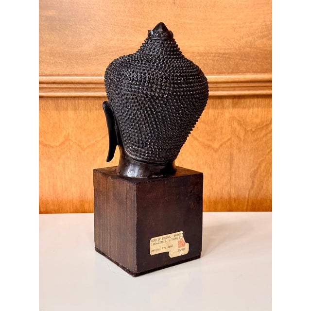 Art Deco Antique U Thong Bronze Buddha Head Thailand For Sale - Image 3 of 10