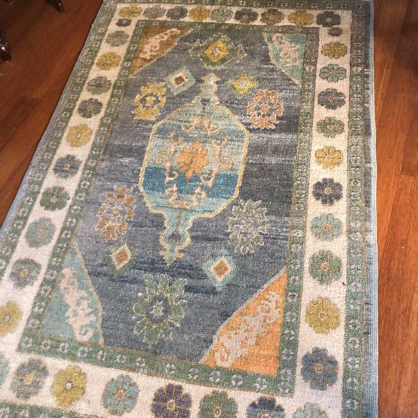 2010s Contemporary Turkish Oushak Rug in Gray and Green With Ivory and Orange Accents, | 5' X 8' For Sale - Image 5 of 5