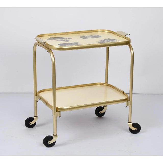 Mid-Century Modern Mid-Century Italian Golden Aluminum & Formica Bar Cart, 1950s For Sale - Image 3 of 18