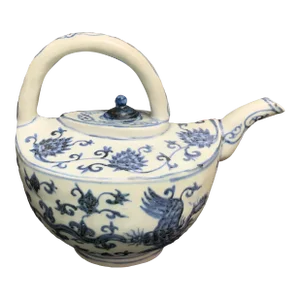 Late 20th Century Chinese Art Porcelain Blue and White Tea Pot