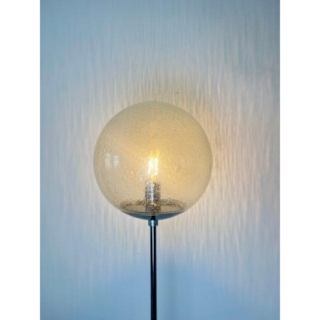 Vintage German Space Age Chrome Floor Lamp with Textured Glass Globe from Hustadt Leuchten, 1970s, in Good conditions....