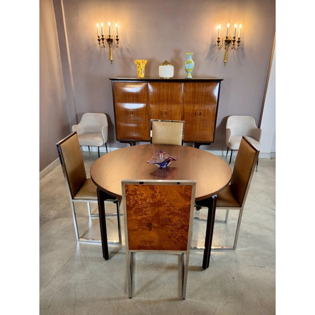 Set of Four Italian Chrome, Burl Wood and Leather Dining Chairs, 1970s For Sale - Image 10 of 10