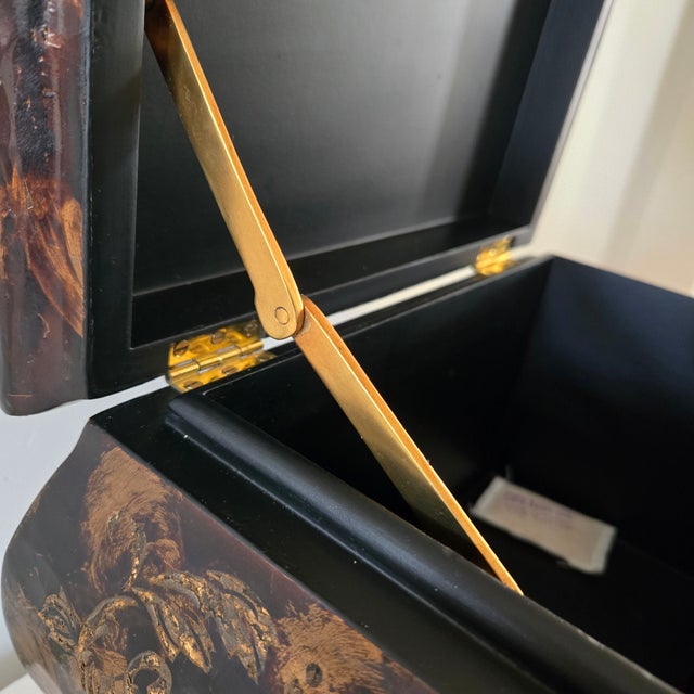 1980s Maitland Smith Ornate Hinged Mahogany Chest With Brass Ball Feet Leaf Finnial For Sale - Image 10 of 18