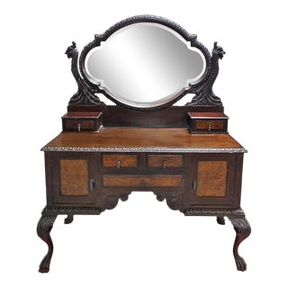 Antique Dressing Table With Swivel Mirror Italian Wooden For Sale