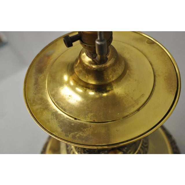 Gold Vintage Brass Chinese Jardinière Elephant Handle Oriental Table Lamps - A Pair For Sale - Image 8 of 12