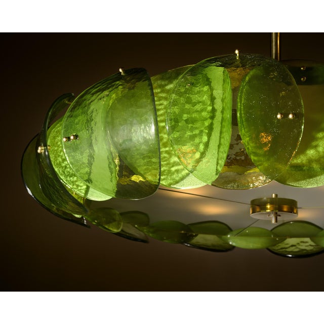 Green Venetian Glass, Impressive Drum Chandelier, Green, Murano, Italy For Sale - Image 8 of 9