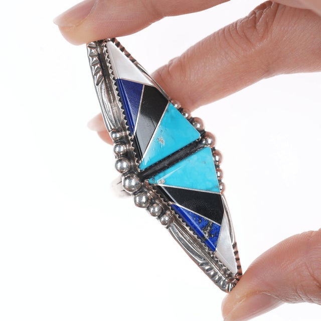 Late 20th Century sz8.75 DS Native American sterling channel inlay ring For Sale - Image 5 of 11