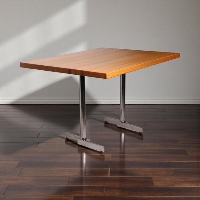 Mid 20th Century Mod Postmodern Oak and Chrome Cafe Dining Table For Sale - Image 9 of 9