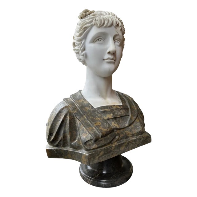 Reclaimed Neoclassical Style Marble Female Bust, 1970, Marble For Sale