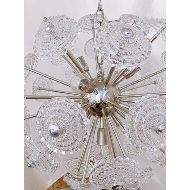 Mid 20th Century Mid 20th Century Glass & Brass Dandelion Sputnik Chandelier For Sale - Image 5 of 8