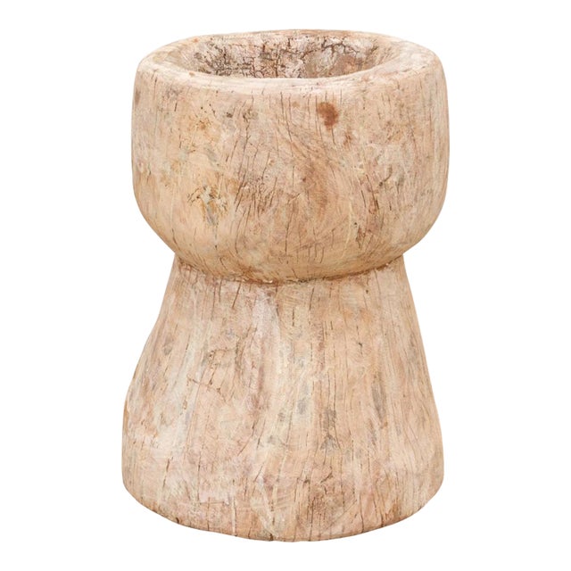 Tall Vintage Teak Ukhali Pot For Sale