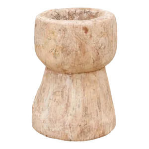 Tall Vintage Teak Ukhali Pot