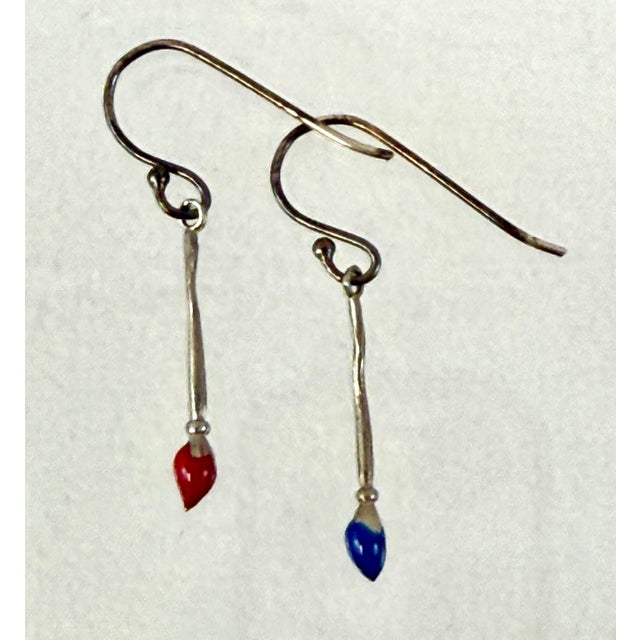 The Met Paintbrush & Palette Drop Earrings Sterling Silver Posts Mma Artist New For Sale - Image 4 of 7