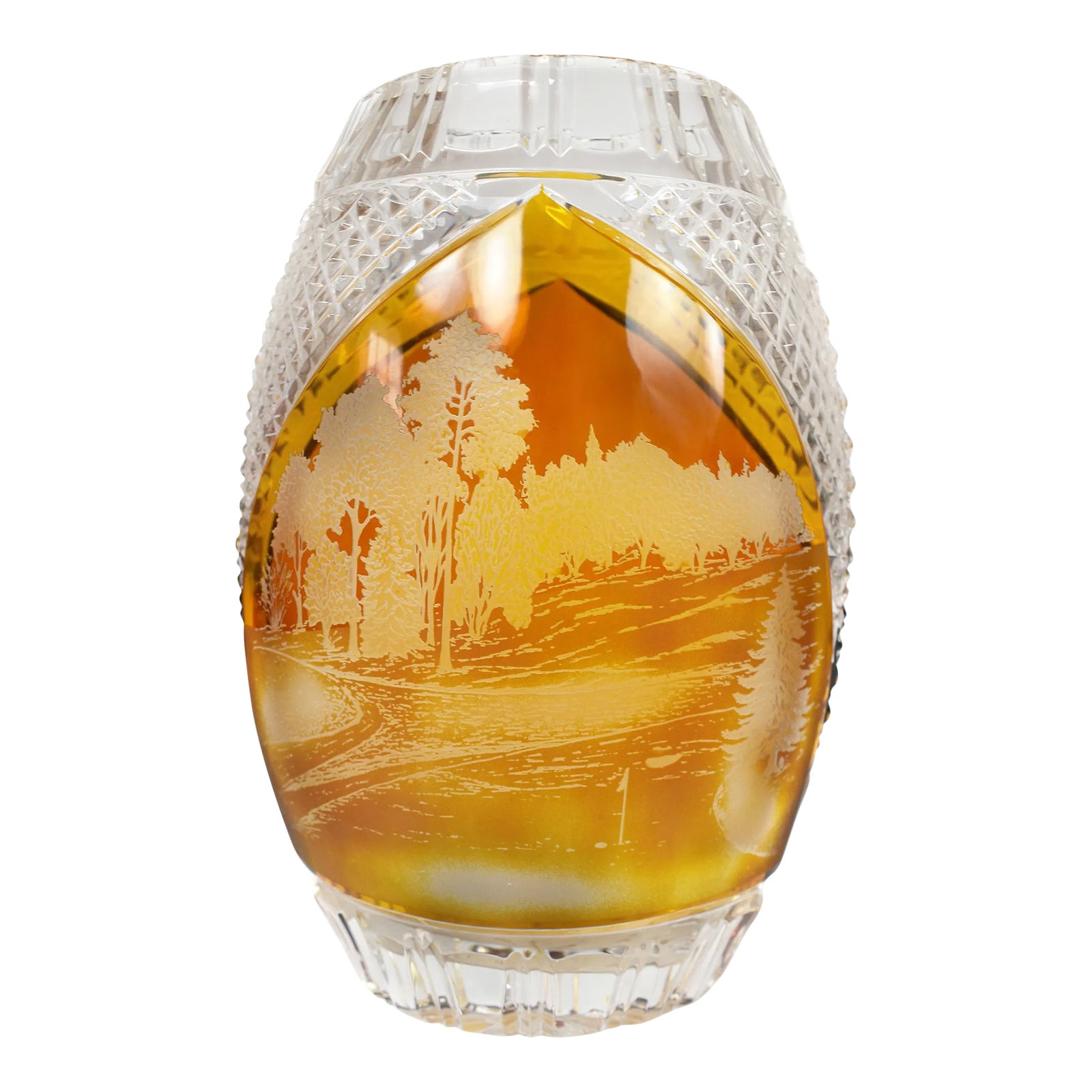 Vintage Julia Moth Blown Cut Crystal Amber Vase, Made in Poland Chairish